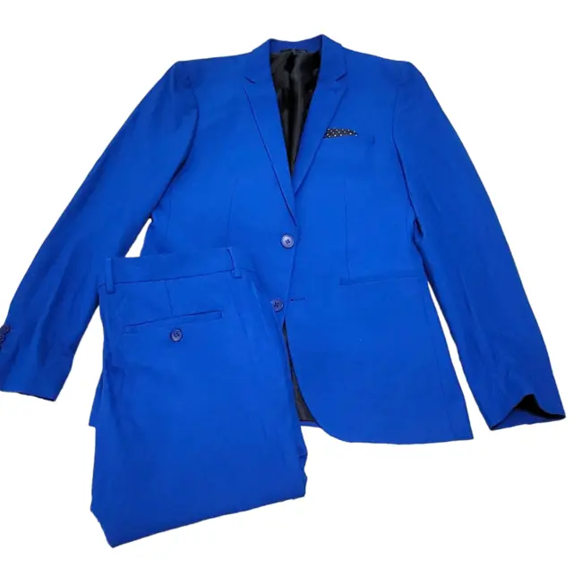 Asos Mens Blue Super Skinny Suit Two Front Button Jacket Pants 2 Pc Set Size 40R