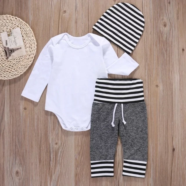 Set 3 pz vestiti neonato neonato bambina set abbigliamento cotone bianco
