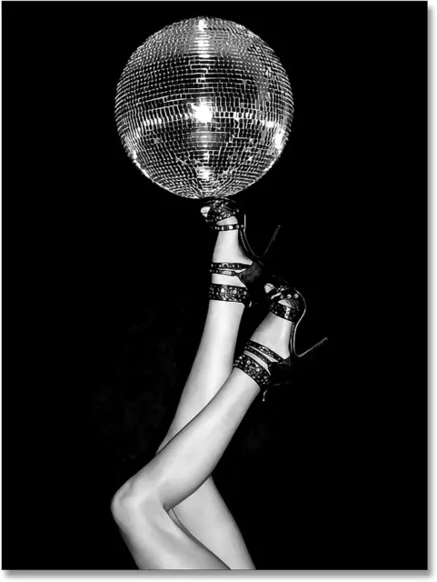 Disco Ball Decor Preppy Canvas Wall Art Black and White Pictures Feminist Poster