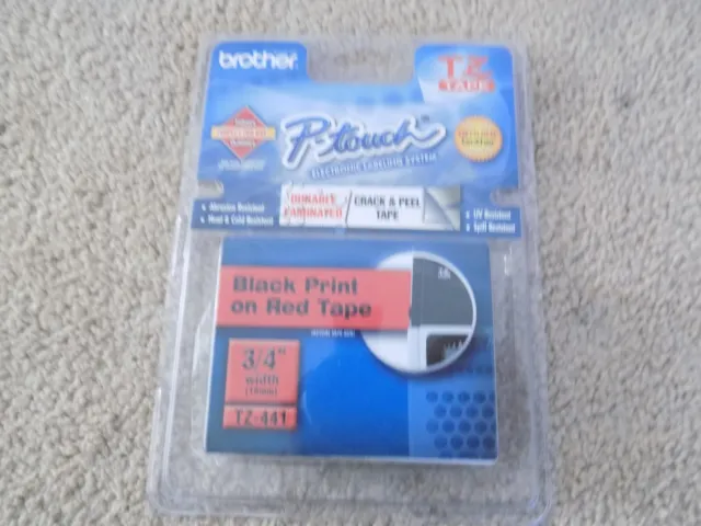 Brother P-Touch Electronic Labeling Tape Black Print on Red 3/4" Wide