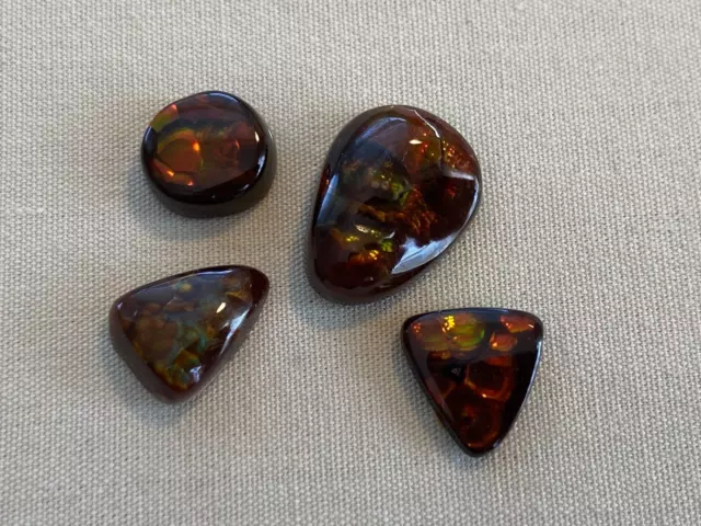 4 VINTAGE MEXICAN Fire Agate Cabochon Natural Gemstones Loose Stones ...