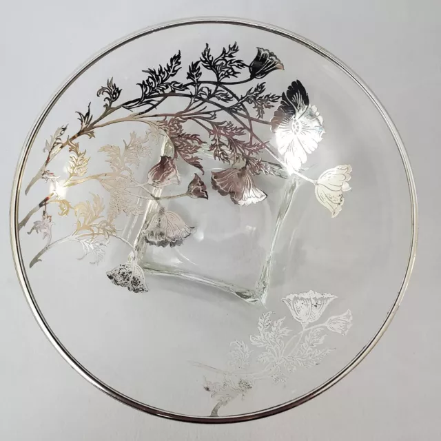 Silver City Glass Flanders Clear Sterling Silver Overlay Floral Bowl Vintage 6"