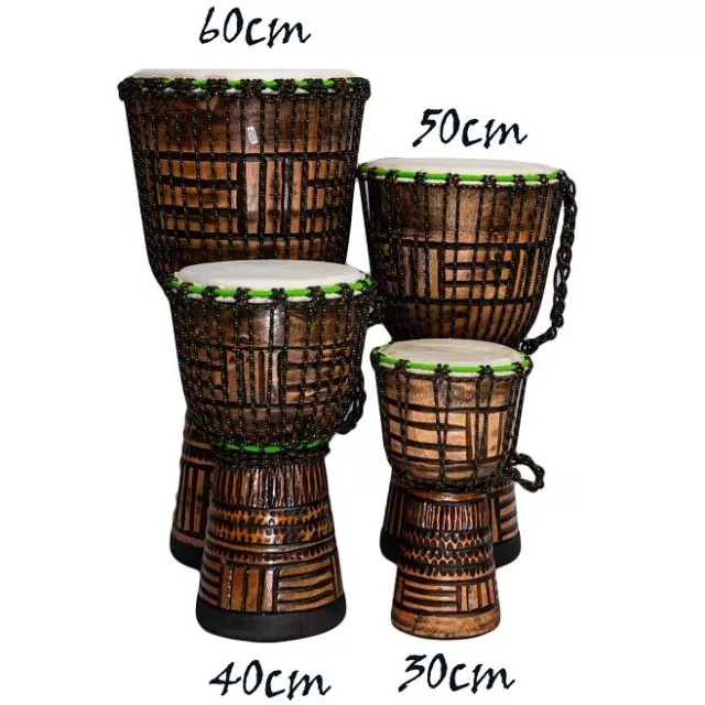 Hochwertige Djembe 60 50 40 30cm Afrikanische Trommel Bongo Schnitzerei Holz