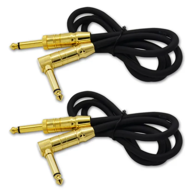 Right-Angle Male Guitar to Straight Gold Metal 1/4" 2lot 3-foot Instrument Cable