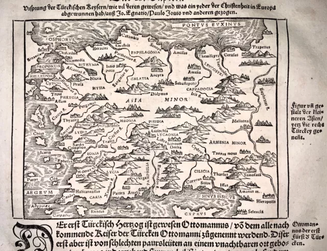 1548 Johannes Stumpf Seltene Map Of Türkei, Asien Minor - Erste Issue