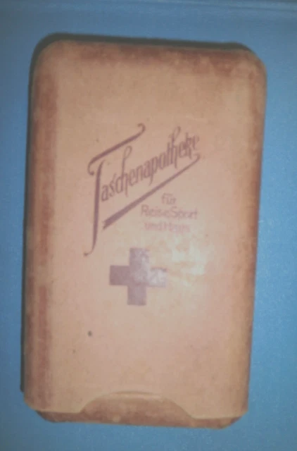 antike Taschenapotheke für Reise Sport und Haus, ca 1920, der kleine Ersthelfer