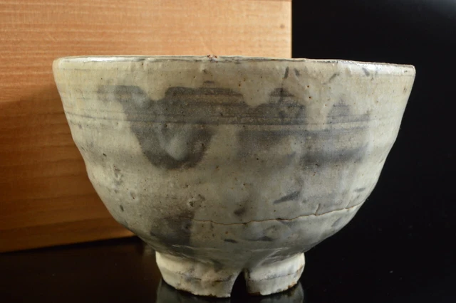 M2984:Japanese Old Kiyomizu-ware White glaze TEA BOWL Green tea tool, auto w/box