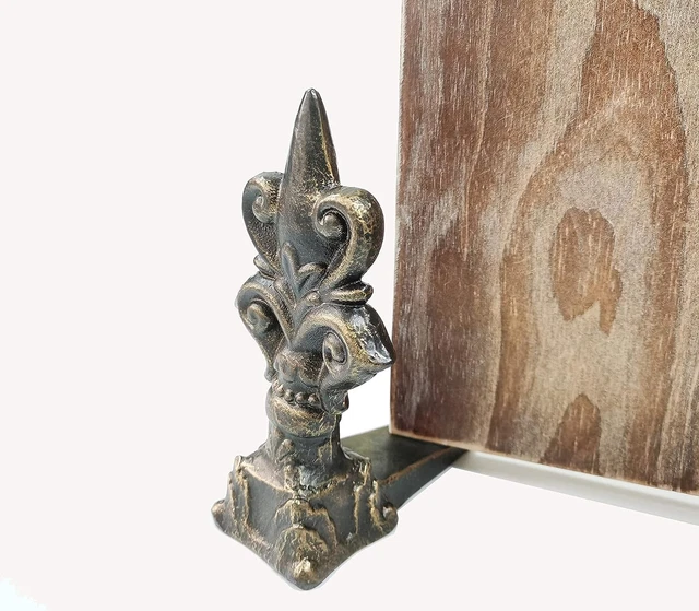 Fleur De Lis Cast Iron Door Stop - Decorative Door Stopper Wedge, Fleur De Lis V