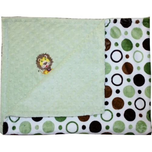 Lil Cub Hub 1BPGCGD-M Lion Minky Blanket - Green & Brown Circle Print with Sage