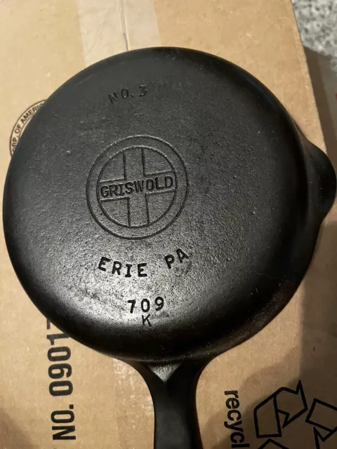 Vintage Griswold No 3 709 K  Cast Iron Skillet Frypan Erie PA 6.5”