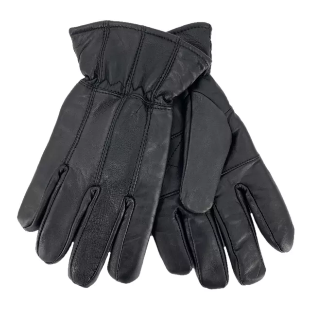 Mens Black Leather Gloves Super Soft Warm Sheepskin with Fleece Lining