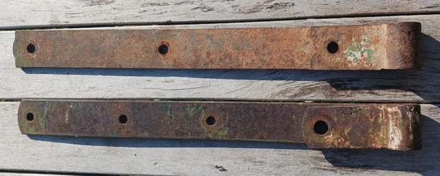 2 Vintage Strap Hinges Antique Hand Forged 18.50"L x 1.75" w & 18.75" L x 1 7/8"