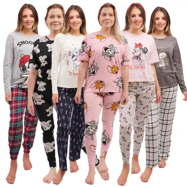 Womens Ladies Disney Pyjamas PJ Top Bottoms Set Loungewear Cotton Size 4-22