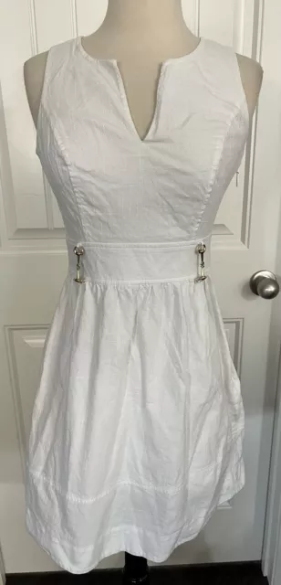 Vineyard Vines Kentucky Derby Dress White Cotton Sleeveless 0 V-Neck Sheath D32