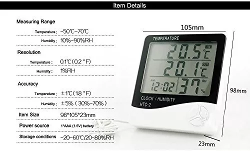 Digital Thermometer Hygrometer Alarm Clock Indoor Humanity Monitor 3 in 1 F or C