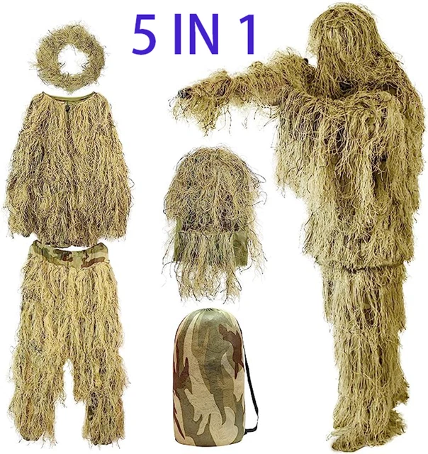 5 in 1 Ghillie Suit, 3D Camouflage Hunting Apparel Camo Jungle Combat ...