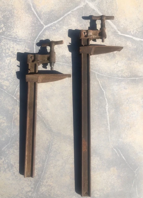 Antique Bar Clamp Woodworking Collectible Tool cast iron Lot of 2 ( 24” & 18”)