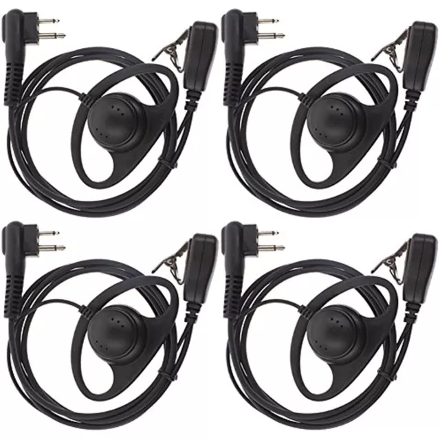 4Pack D Shape Earpiece Headset PTT for Motorola Two Way Radio Walkie Talkie 2pin