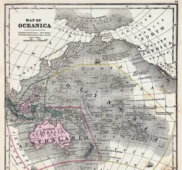 OLD MAP 1853 Oceanica Pacific Hawaii New Zealand Australia Polynesia ORIGINAL 2