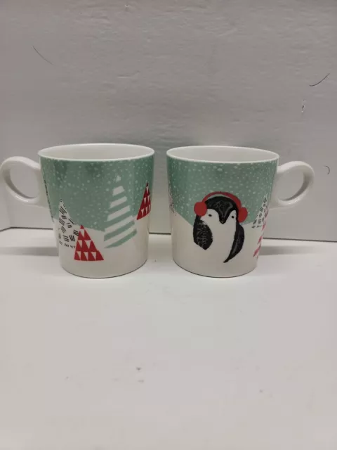 Starbucks Christmas Holiday Penguin Coffee Tea Cup Mug 10 oz. Set of 2-2016