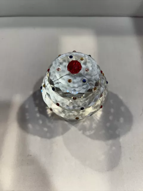 SIMON DESIGNS Crystal Cupcake Paperweight with RED Cherry-sprinkles 3