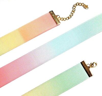 PASTEL RAINBOW CHOKER gradient ombre grosgrain ribbon necklace kids/plus size Y4