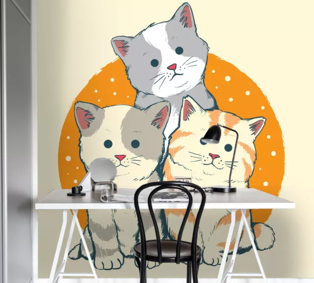 3D Cute Cat Wallpaper Wall Mural Removable Self-adhesive Sticker 817