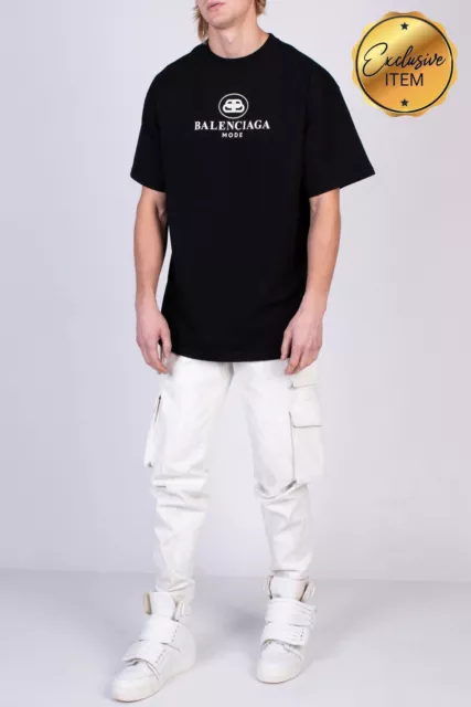 MAGLIETTA BALENCIAGA DA uomo nera rosa lucido stampata con logo