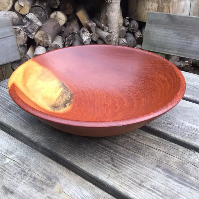 Large Vintage Hand Turned 2 Tone Wooden Serving Fruit Bowl 13” Diameter