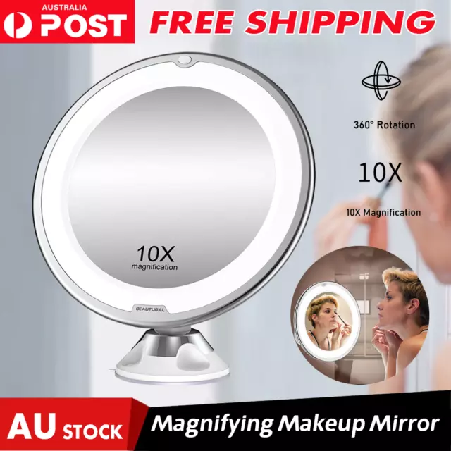 10X Magnifying Makeup Mirror With LED Light Cosmetic 360° Rotation Flexible