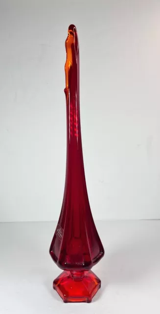 VINTAGE 1960's Mid Century Modern Viking Red Yellow Art Glass Swung Stretch Vase 2