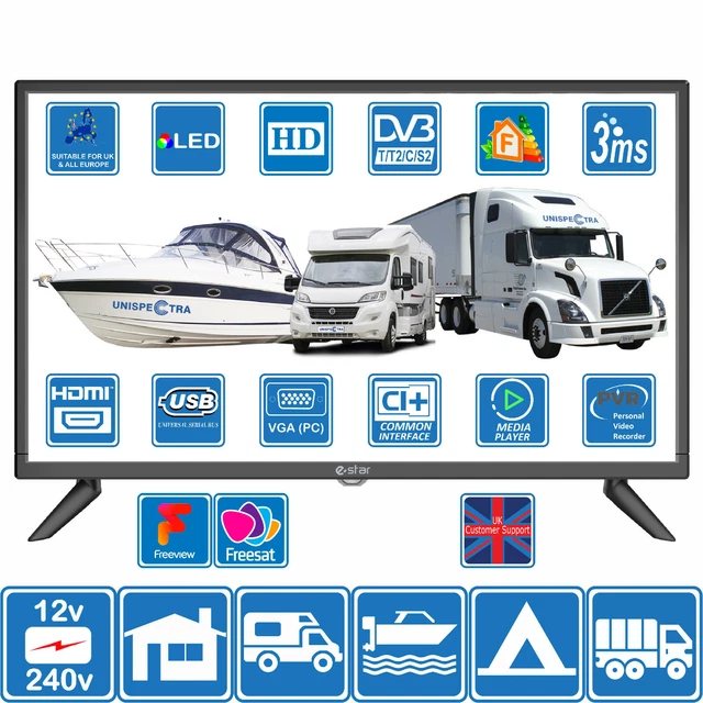 12  Pouce 12V & 240V LCD TV HD Tnt Fm Tuner Radio USB & Pvr Mobile-Home Bateaux