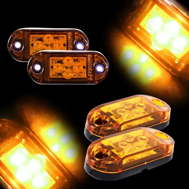 2x 12v Led Amber Orange Side Marker Lights Indicator Trailer Truck Lorry Van