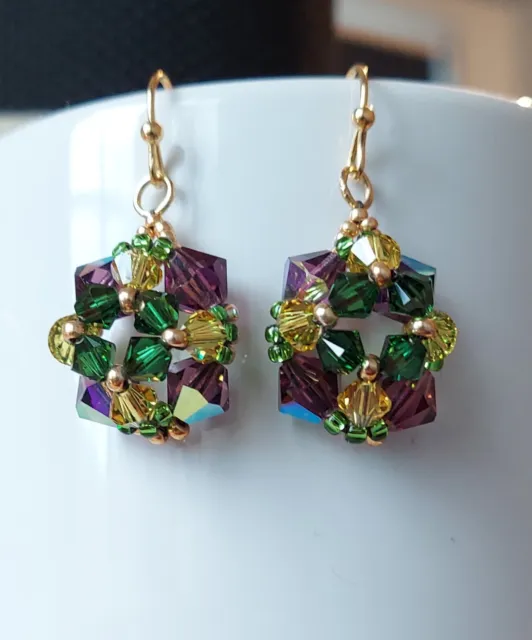 Mardi Gras handmade Swarovski/Preciosa crystal earrings