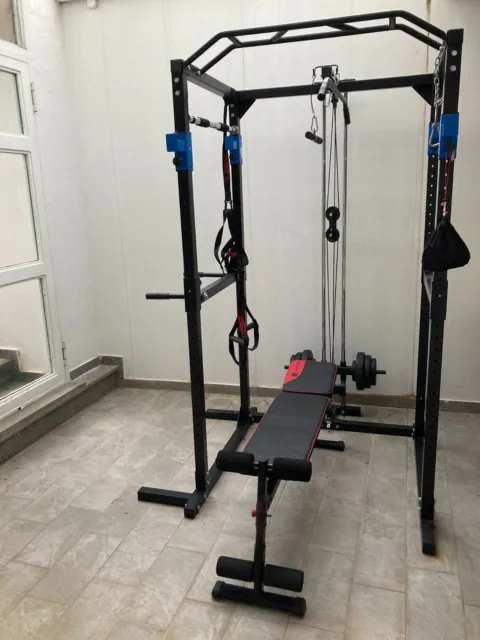 rack palestra in acciaio allenamento Total body con panca e bilanciere EZ