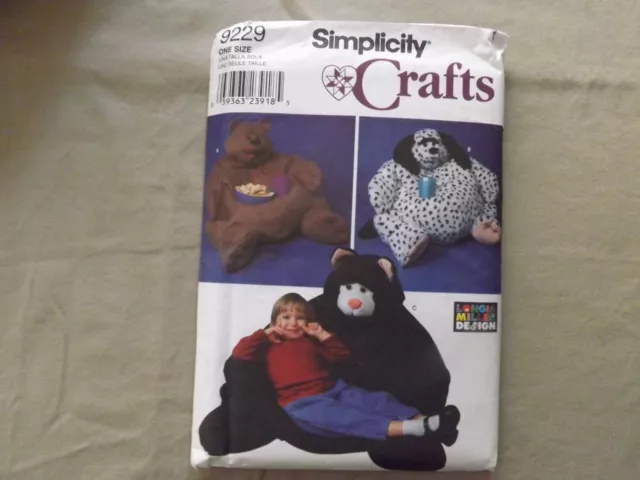 Simplicity Crafts Sew Pattern 9229 Child Size Animal Bean Bag Chair Bear Dog Cat
