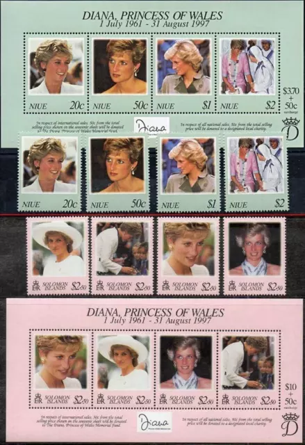 Solomon Ist + Niue 1998 Prinzessin Diana Gedenken + S/S MNH Britische Königshaus