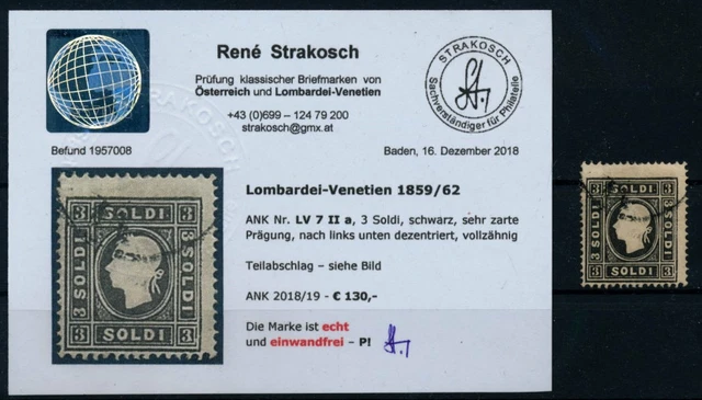 LOMBARDEI-VENETIEN 1858 3sld. schwarz, Type II. Kw:130,-! STRAKOSCH BEFUND! P