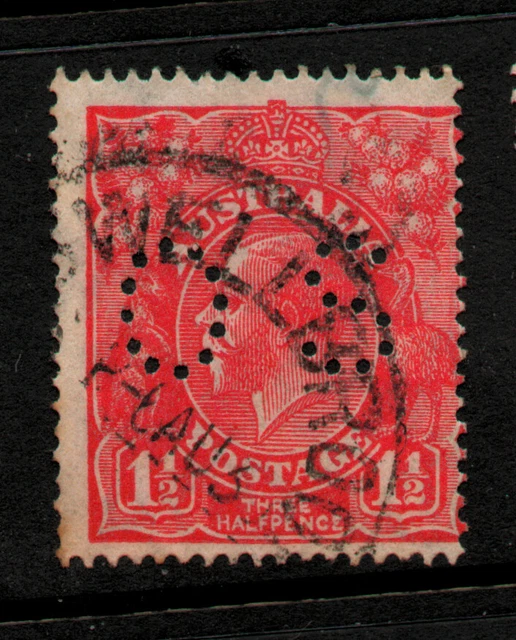 USED PERFIN RED 11/2d " KING GEORGE V " AUSTRALIA 1913-36
