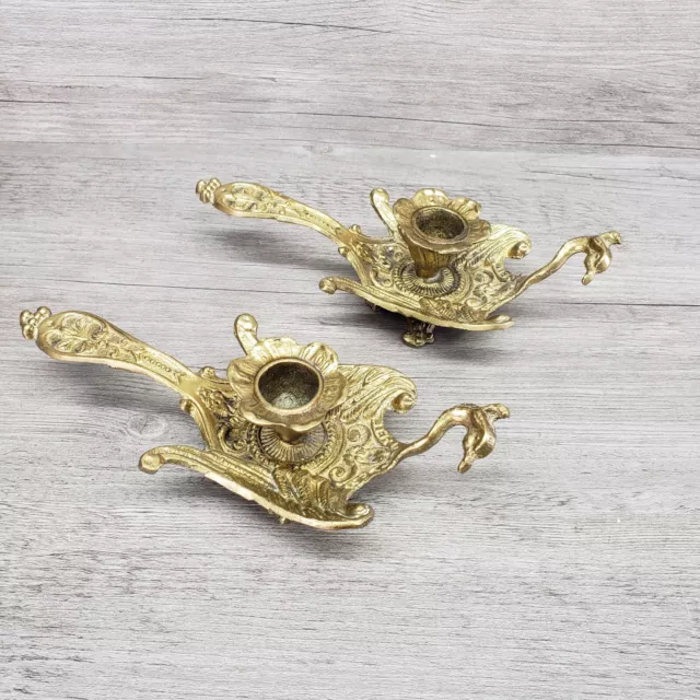 Pair of Vintage Italian Brass Peacock Phoenix MCM MidCentury Candlestick Holders