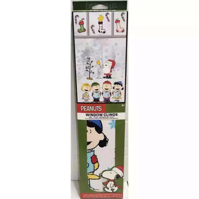 NEW Peanuts Charlie Brown Lucy Christmas Peel & Stick Window Cling Mirror Decor
