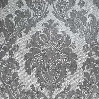 Gray textured victorian damask Wallpaper faux fabric texture wallcoverings rolls