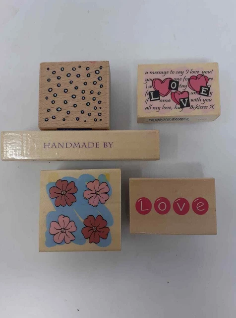 5 x Gummi Holzblock Handwerk Papier Stempel sortiert handgefertigt von, Liebe, Blume