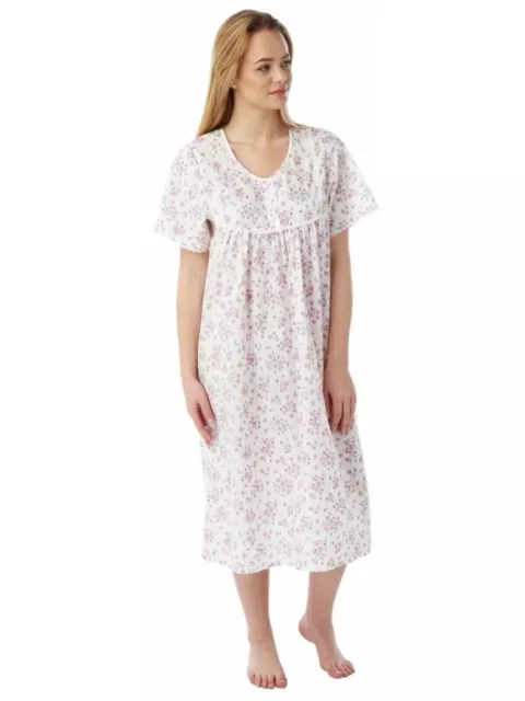 Ladies Poly Cotton Floral Sprig Short Sleeve Nightdress Nightie by Marlon MN 11