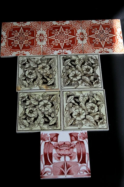3 Antique Minton Tiles Together With 5 Other Art Nouveau Tiles
