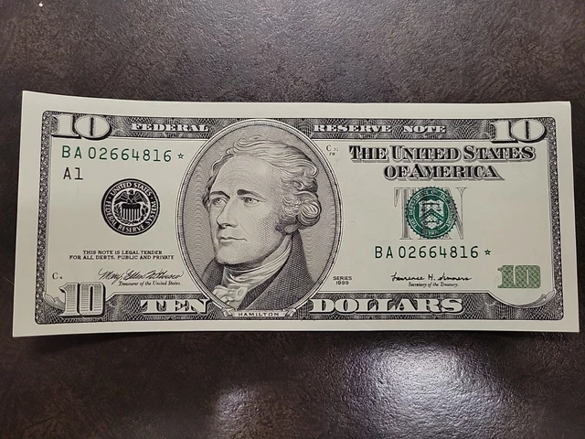 1999 Ten Dollar Bill STAR * Note $10 Federal Reserve Note Uncirculated