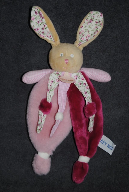 doudou BABYNAT LAPIN ROSE POUPI MOUCHOIR BLANC