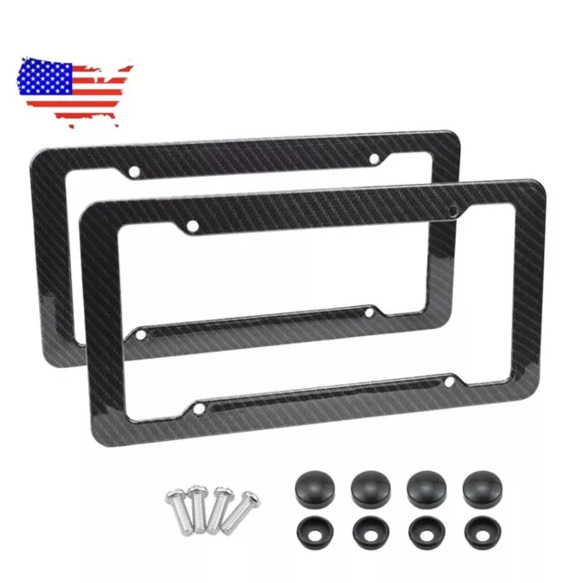 2pcs Auto Car Carbon Fiber Print License Plate Holder Frame Universal Black Set