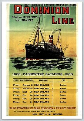 Postcard Great Southern and Western Railway of Ireland Dominion Line Ship