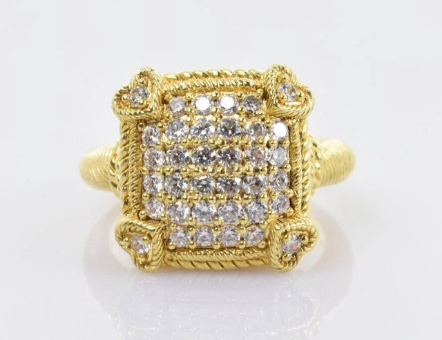Judith Ripka Gold Plated Sterling Pave Diamonique Olivia Ring Heart Size 8 Judith Ripka Gold Plated Sterling Pave Diamonique Olivia Ring Heart Size 8